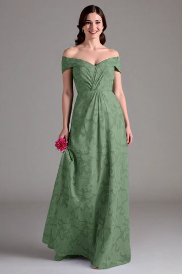 Eukalyptus A-linje Off The Shoulder Lang brudepikekjole